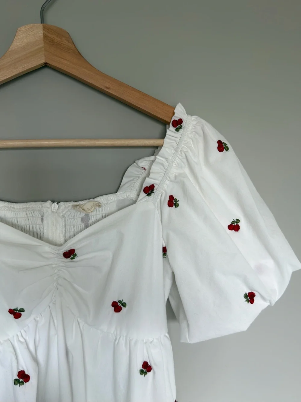 Altar’d State White Cherry Poplin Mini Dress Puff Sleeve Size S Cottagecore - Picture 6 of 9